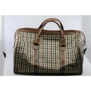 Vintage JAGUAR Plaid Duffle Bag Brown Leather Trim Travel Weekend Bag 80s 90s